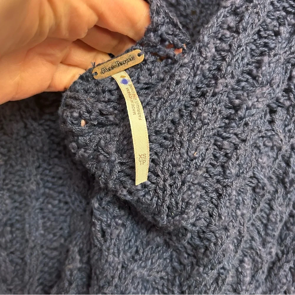 Free People Navy Oversized Cableknit Cowl Neck Open Back Sweater